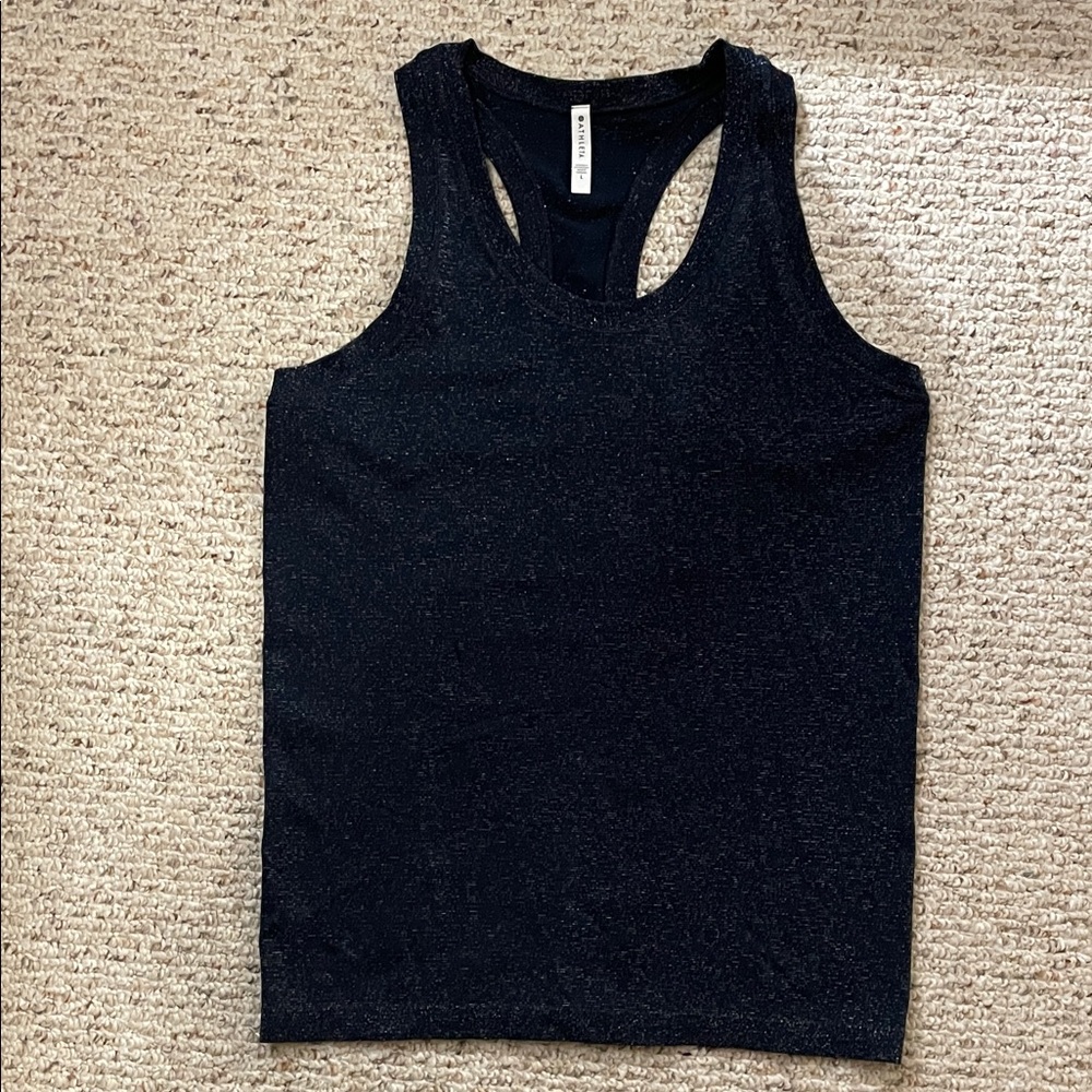 Athleta racerback tank top, metallic navy blue, size L, excellent condition